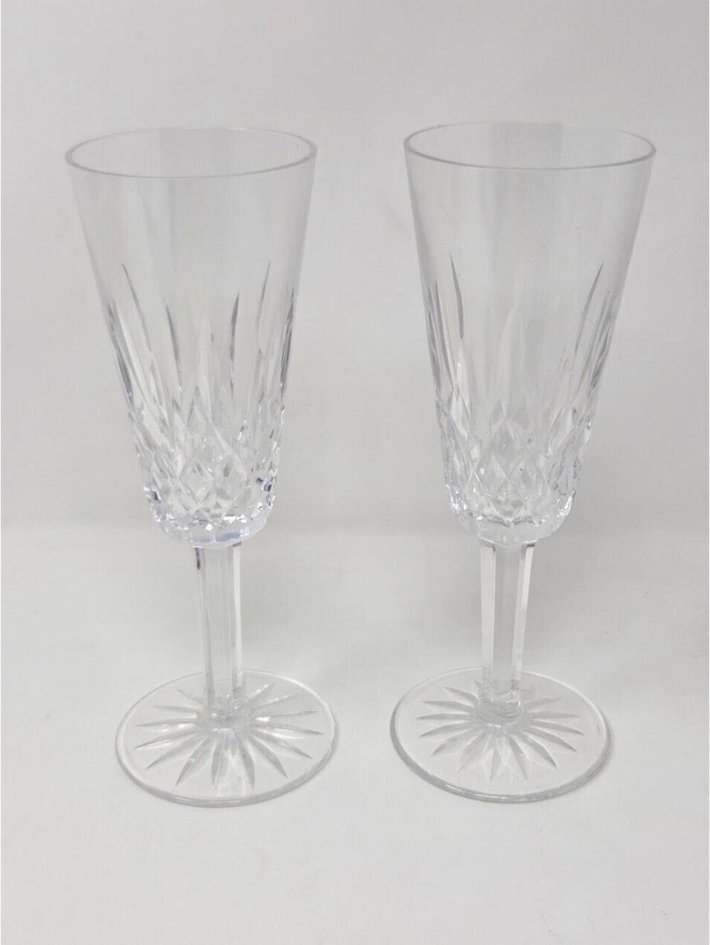 Set of 2 Waterford Crystal Lismore Clear Cut Stemmed Glass Champagne Flutes